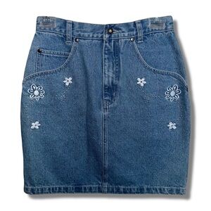 Vintage Embroidered Floral Studded Mini Skirt